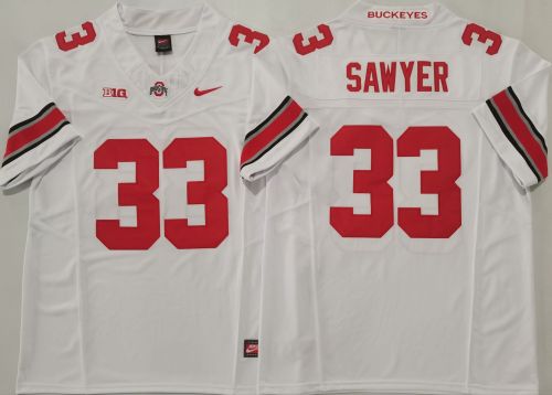 Ohio State 33 Jack Sawyer College Football Jersey White Three Dynasties
