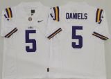 LSU Tigers 5 Jayden Daniels Coolege Football Jersey White Three Dynasties