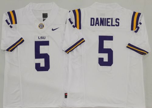 LSU Tigers 5 Jayden Daniels Coolege Football Jersey White Three Dynasties