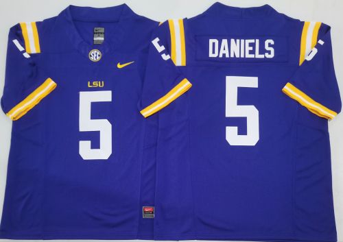 LSU Tigers 5 Jayden Daniels Coolege Football Jersey Purple Three Dynasties