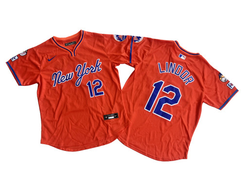New York Mets 12 Francisco Lindor Baseball Jersey Orange retro