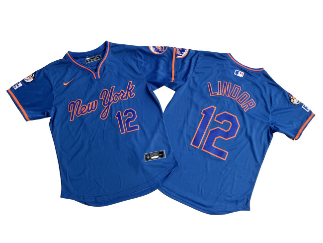 New York Mets 12 Francisco Lindor Baseball Jersey Blue retro