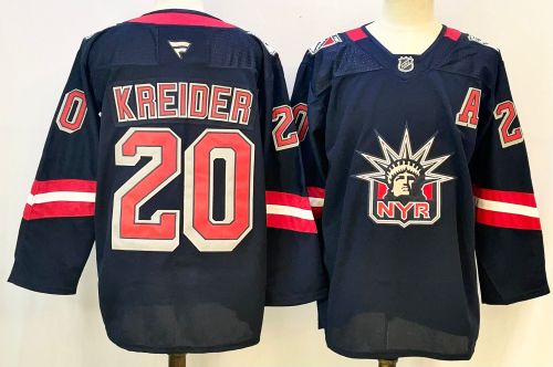 Fanatics New York Rangers 20 Chris Kreider Ice Hockey Jersey Navy Blue