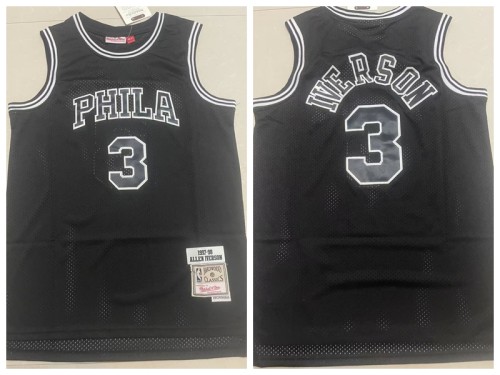 Philadelphia 76ers 3 Allen Iverson Basketball Jersey Black Retro