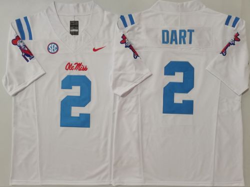 Ole Miss Rebels 2 Jaxson Dart College Football Jersey White Three Dynasties