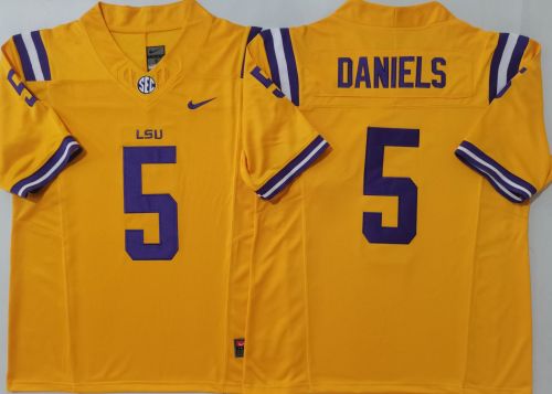LSU Tigers 5 Jayden Daniels Coolege Football Jersey Yellow Three Dynasties