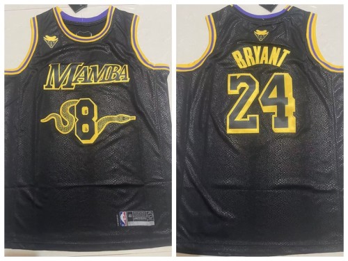 Nike Los Angeles Lakers 8 and 24 Kobe Bryant Basketball Jersey Black snake's skin