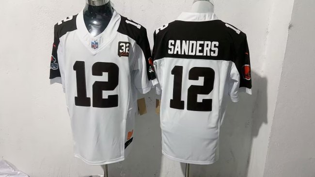 Cleveland Browns 12 Shedeur Sanders Football Jersey White Three Dynasties