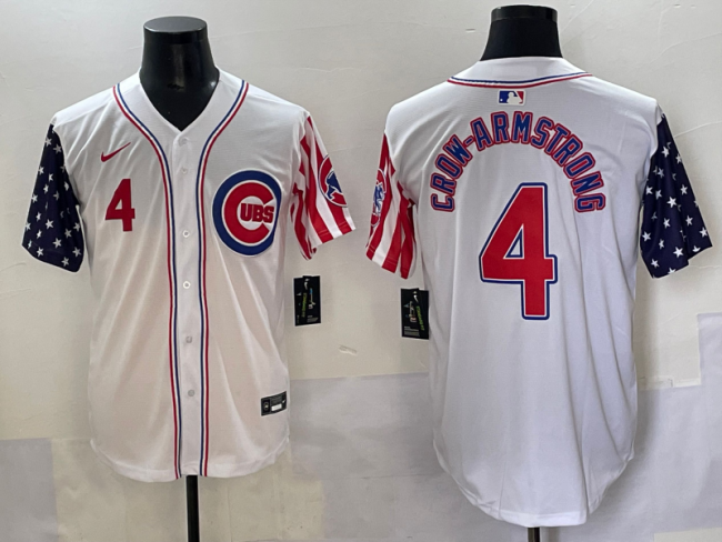 Nike Chicago Cubs 4 Pete Crow-Armstrong Baseball Jersey White National Flag
