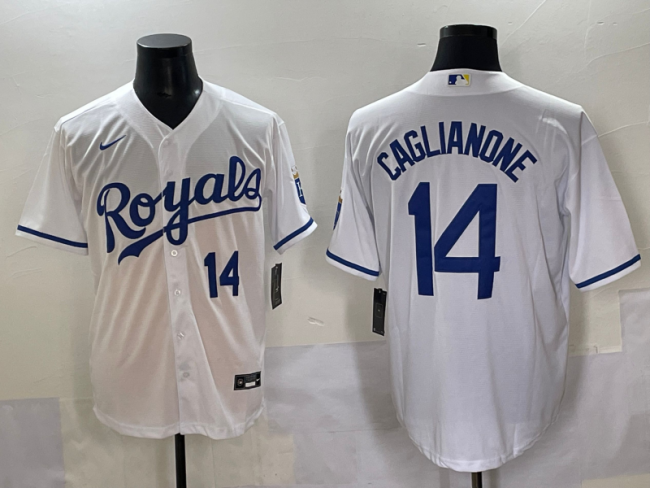 Nike Kansas City Royals 14 Jac Caglianone Baseball Jersey White
