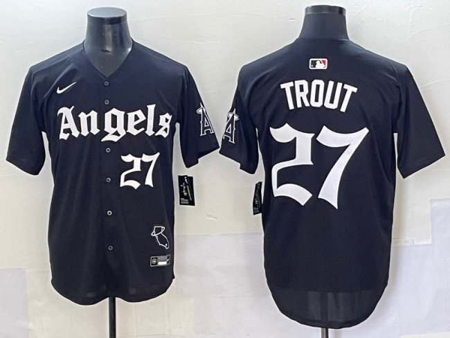 Nike Los Angeles Angeles 27 Mike Trout Baseball Jersey Black