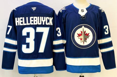 Fanatics Winnipeg Jets 37 Connor Hellebuyck Ice Hockey Jersey Navy Blue