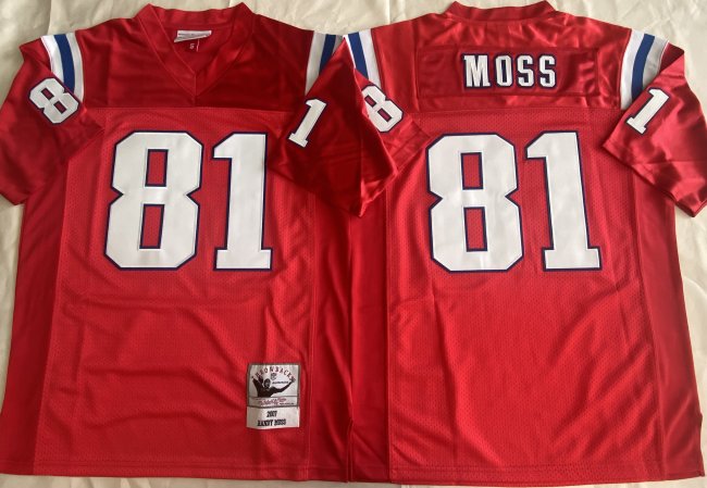 New England Patriots 81 Randy Moss Football Jersey Red Retro