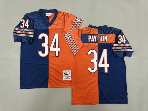 Chicago Bears 34 Walter Payton  Football Jersey Navy Blue+Orange Retro