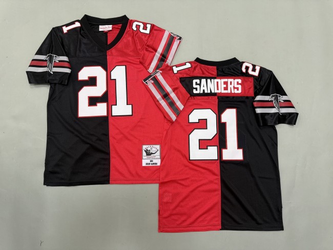 Atlanta Falcons 21 Deion Sanders  Football Jersey Black and Red Retro