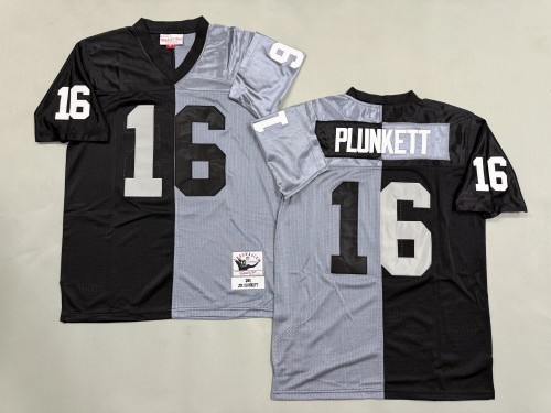 Oakland Raiders 16 Jim Plunkett  Football Jersey Black+Gray Retro