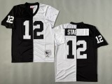 Oakland Raiders 12 Kenny Stabler Football Jersey Black+White Retro