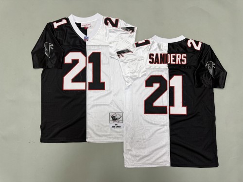 Atlanta Falcons 21 Deion Sanders  Football Jersey Black and White Retro
