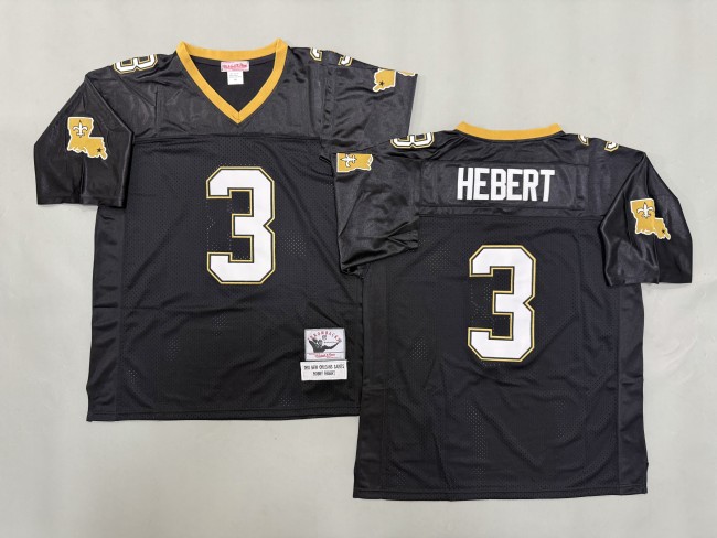 New Orleans Saints 3 Bobby Hebert Football Jersey Black Retro