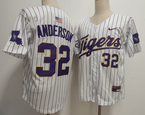 LSU Tigers 32 Kade Anderson College Baseball Jersey White