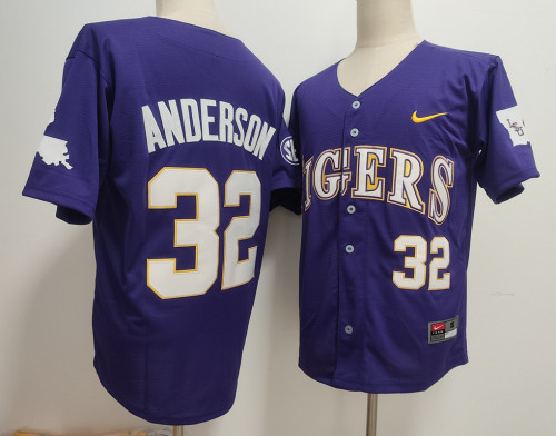 LSU Tigers 32 Kade Anderson College Baseball Jersey Purple