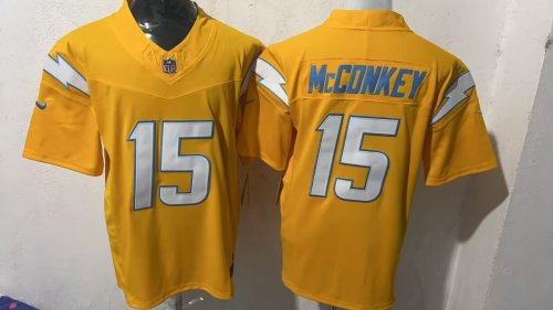 San Diego Chargers 15 Ladd McConkey Football Jersey Yellow Three Dynasties