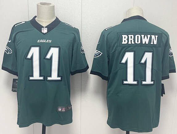 Philadelphia Eagles 11 A.J. Brown Football Jersey Legend Green