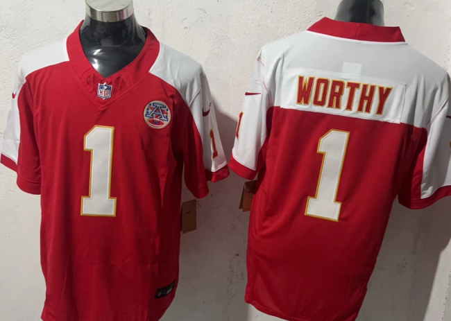 Kansas City Chiefs 1 Xavier Worthy Football Jersey Red+White Three Dynasties