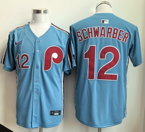 Nike Philadelphia Phillie 12 Kyle Schwarber Baseball Jersey Blue