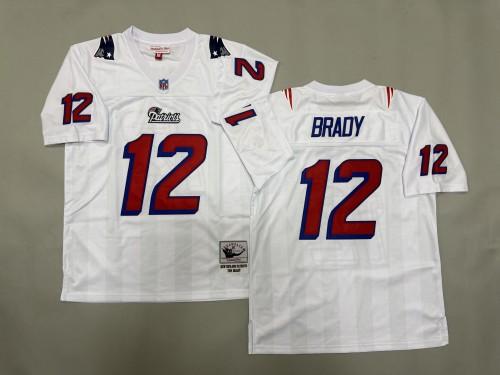 New England Patriots 12 Tom Brady Football Jersey White Retro