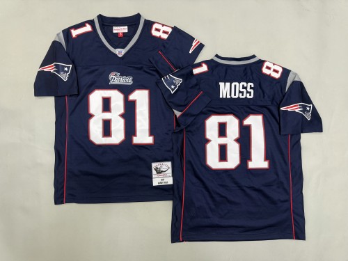 New England Patriots 81 Randy Moss Football Jersey Navy Blue Retro