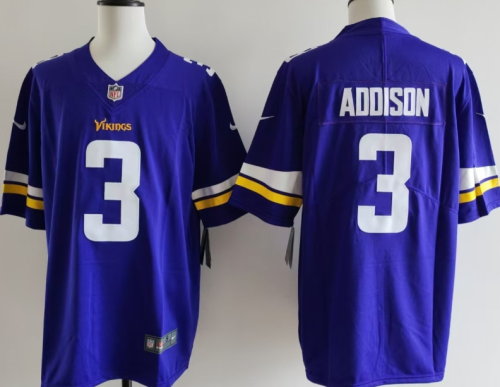 Minnesota Vikings 3 Jordan Addison Football Jersey Legend Purple
