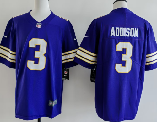 Minnesota Vikings 3 Jordan Addison Football Jersey Legend Purple
