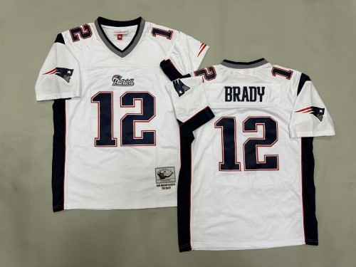 New England Patriots 12 Tom Brady Football Jersey White Retro