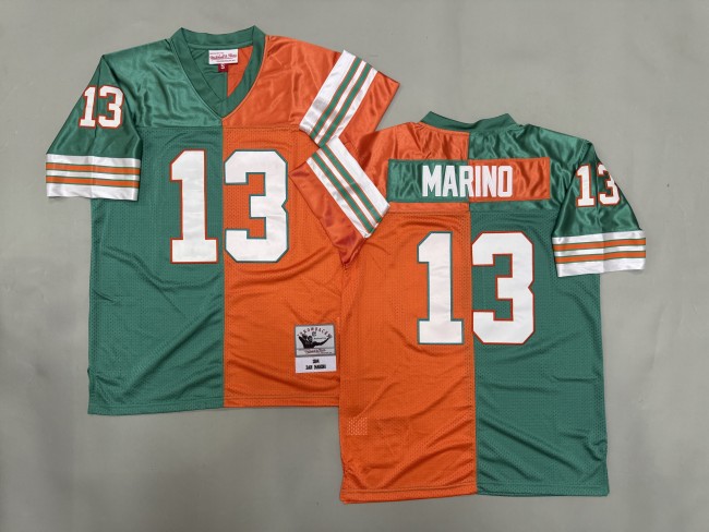 Miami Dolphins 13 Dan Marino Football Jersey Green+Orange Retro