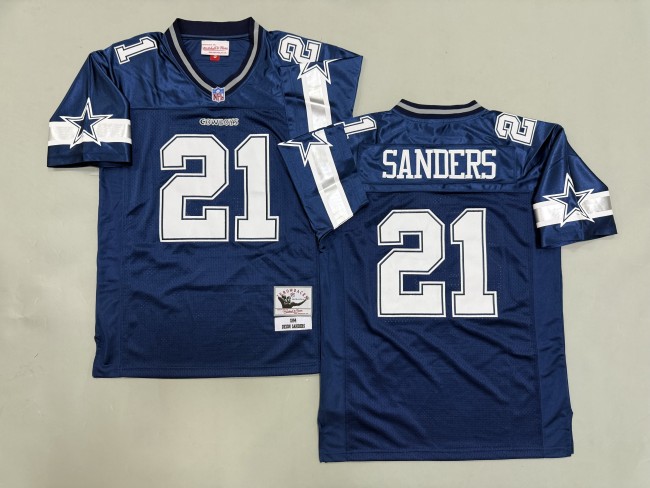 Dallas Cowboys 21 Deion Sanders Football Jersey navy Blue Retro