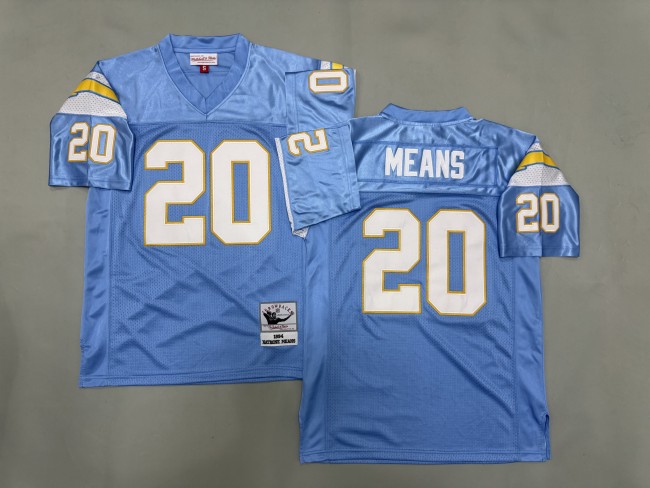 San Diego Chargers 20 Natrone Means Football Jersey Blue Retro