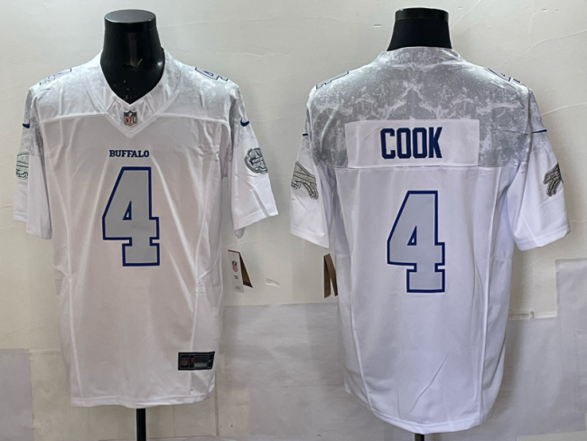Buffalo Bills 4 James Cook Football Jersey White Three Dynasties