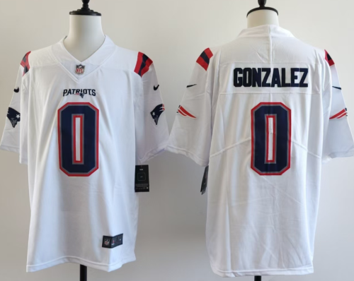 New England Patriots 0 Christian Gonzalez Football Jersey Legend White