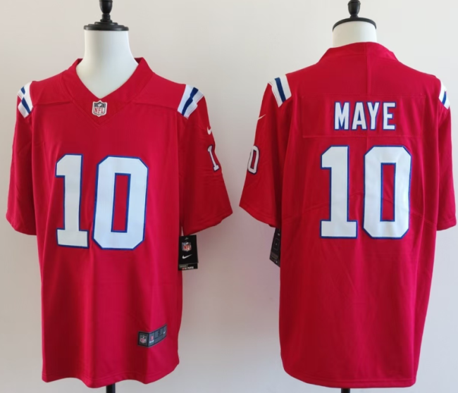 New England Patriots 10 Drake Maye Football Jersey Legend Red