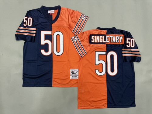 Chicago Bears 50 Mike Singletary Football Jersey Navy Blue+Orange Retro