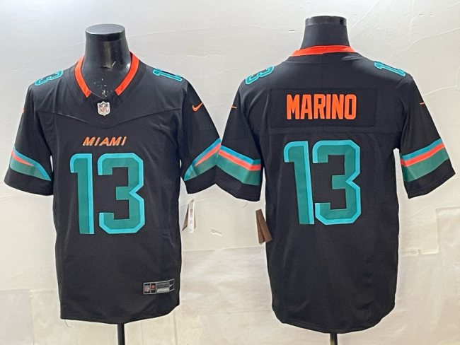 Miami Dolphins 13 Dan Marino Football Jersey Black Three Dynasties