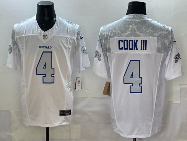 Buffalo Bills 4 James Cook III Football Jersey White Three Dynasties