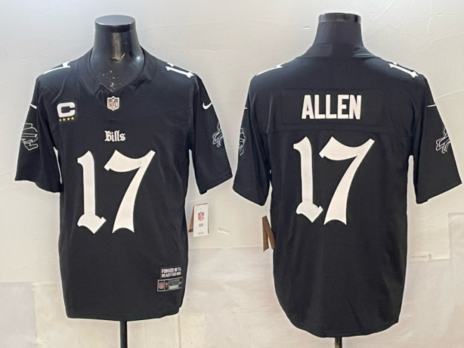Buffalo Bills 17 Josh Allen Football Jersey Black Three Dynasties
