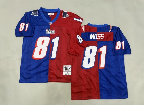 New England Patriots 81 Randy Moss Football Jersey Navy Blue+Red Retro