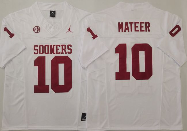 Oklahoma Sooners Jordan 10 John Mateer College Football Jersey White Three Dynasties