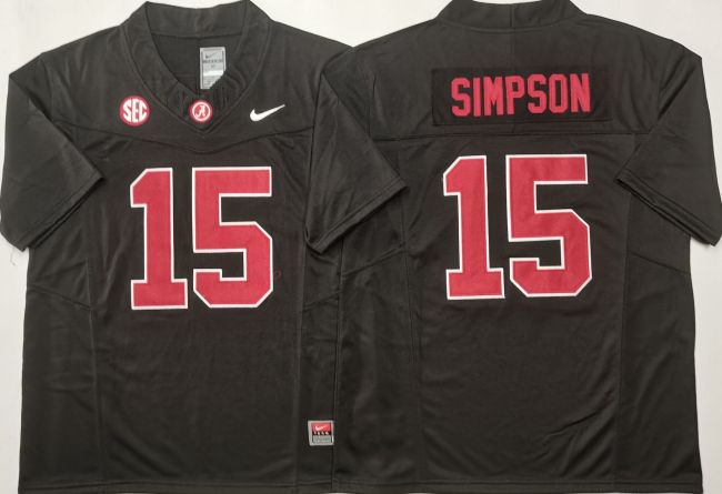 Alabama Crimson Tide 15 Ty Simpson College Football Jersey Black Three Dynasties