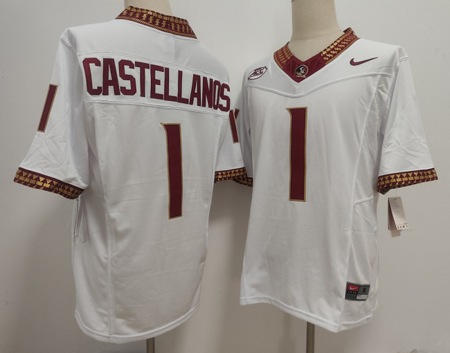 Florida State Seminoles 1 Thomas Castellanos College Football Jersey White Three Dynasties