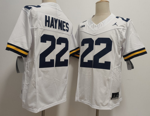 Michigan Wolverines 22 Justice Haynes Coolege Football Jersey White Three Dynasties
