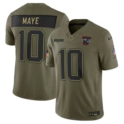 New England Patriots 10 Drake Maye Football Jersey Salute to Service